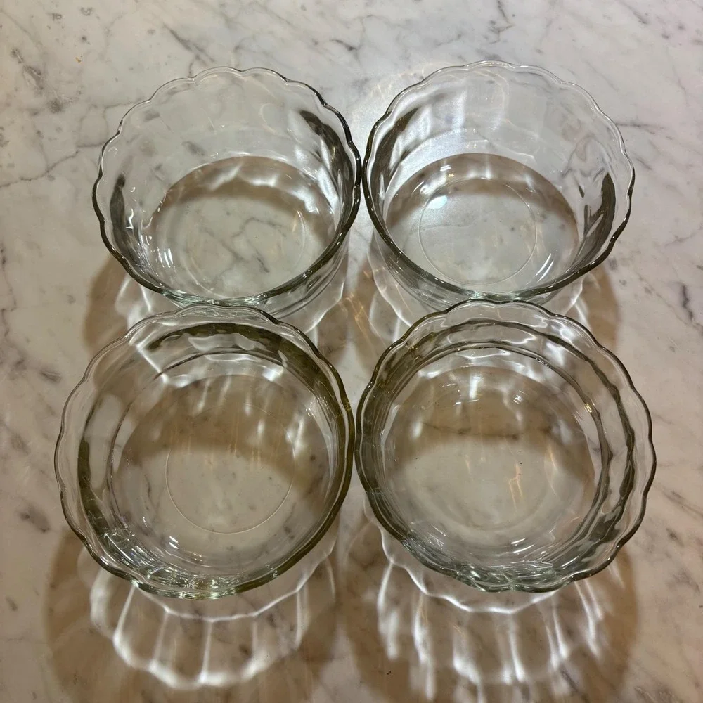 Vintage Scalloped Clear Glass Custard Cups Dessert Bowls Set of 4 Optic Design